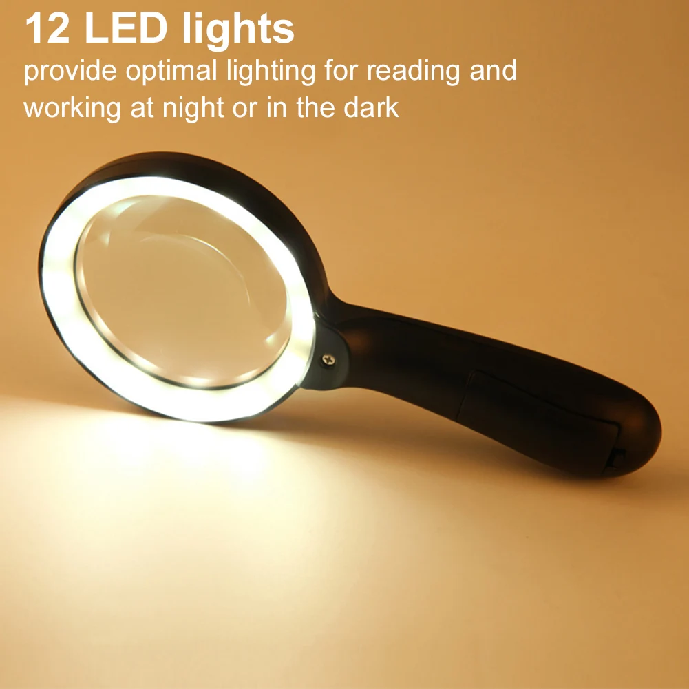 45/10X LED Magnifier Handheld Magnifier 12/3 LEDs Light Magnifying Glass Portable for Elder Reading Book/Newspaper Jewelry Loupe