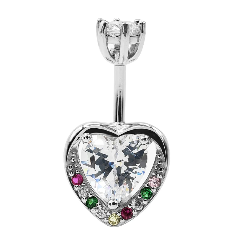 MIQIAO Heart Piercing Belly Button Rings Love 925 Sterling Silver Women Jewelry Body Piercing Accessories Belly Button Ring