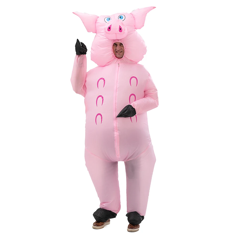 Inflatable Pig Costume Full Body Suit Pink Pig Costumes Air Blow up Suit Party Dress Halloween Christmas Cosplay Garment
