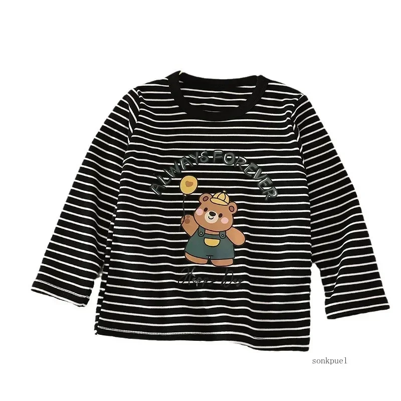 Baby Boys Girls Base Shirts Kids Long-sleeved Warmth Children\'s Velvet Single Tops Spring Autumn and Winter Clothes