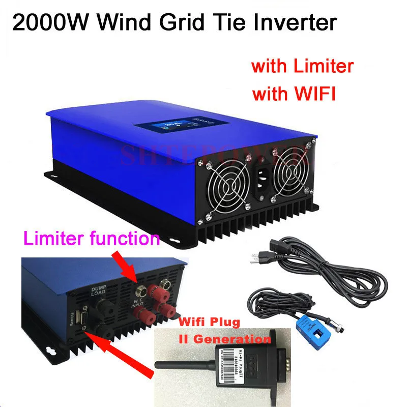 2Kw Wind Inverter Grid Tie With Dump Load Resistor With Limiter Sensor With Wifi For Ac 24V Output Wind Turbines