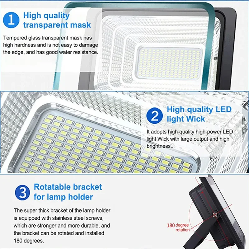 Imagem -05 - Luzes Impermeáveis da Energia Solar Exterior Projector Led Iluminação do Jardim Luz da Noite da Entrada Controlo Remoto 50w300w