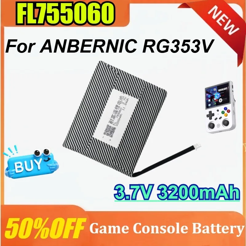 

New FL755080 3.7V 3200mAh Battery for ANBERNIC RG353V RG 353V Horizontal Handheld Game Console PSP Battery