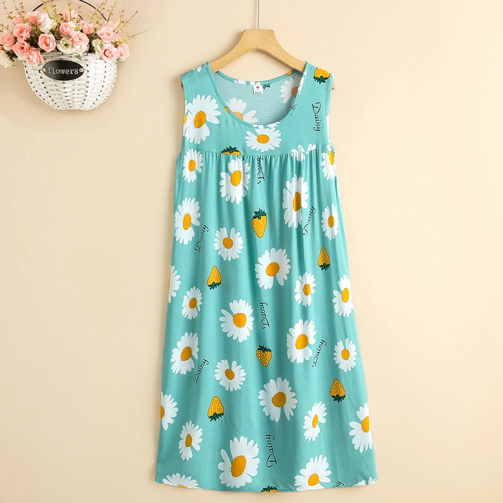 New 2023 Women Summer Print Flowers Nightdress Casual O-neck Sleeveless FashionVintage Dresses