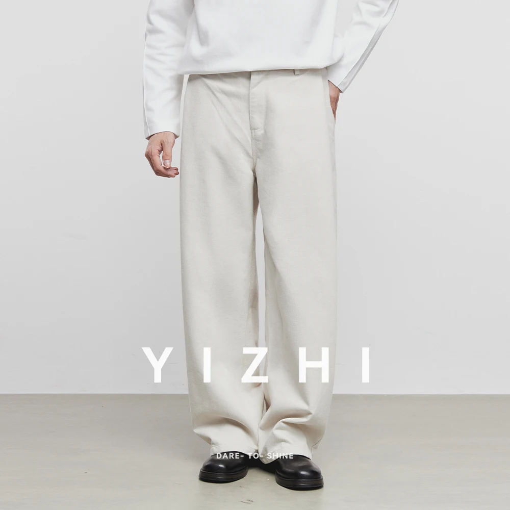 2025 Autumn New Solid Color Casual Trousers Fashion American High Street Retro Straight Loose Slimming Wide Leg Trousers Male