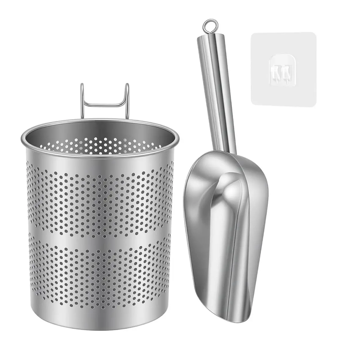 Stainless Steel Ice Scoop with Holder for Freezer, Ice Machine, Metal Ice Scooper for Ice Makers
