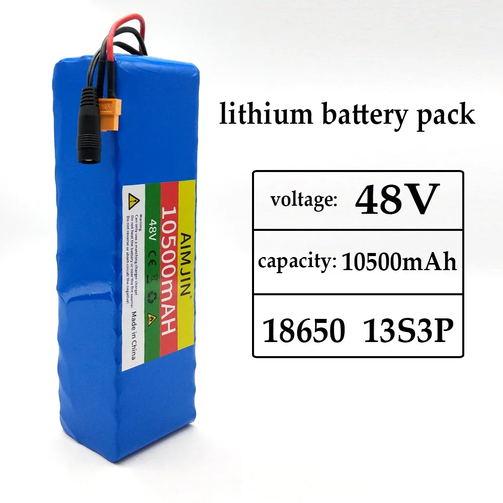 48V 10.5Ah Lithium Ion Battery 1000W 13S3P Lithium Ion Battery Pack For  E-bike Electric Bicycle Scooter with BMS+54.6V Charger