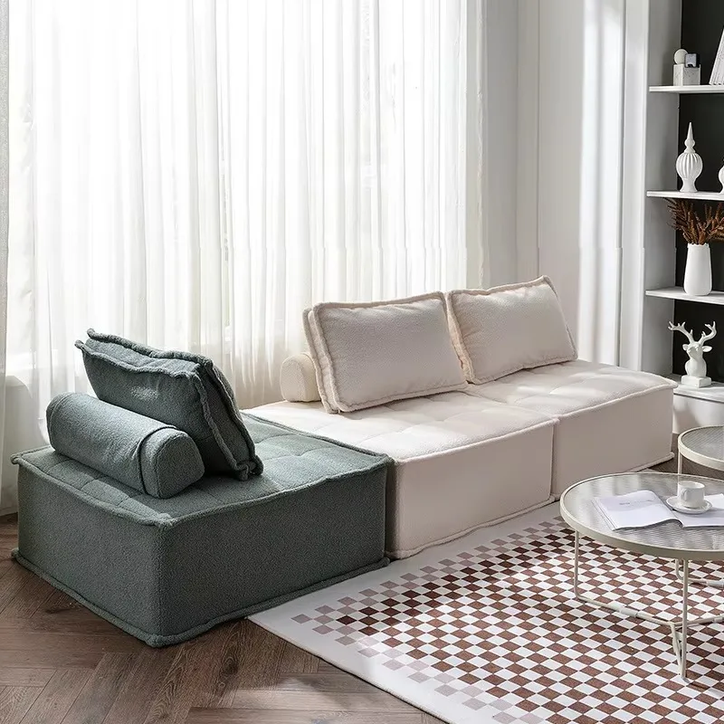 Cube Sectional Tatami White Lamb Wool Daybed Modular Corner Couch with Fabric Upholstery Folding Lazy Sofa Chair
