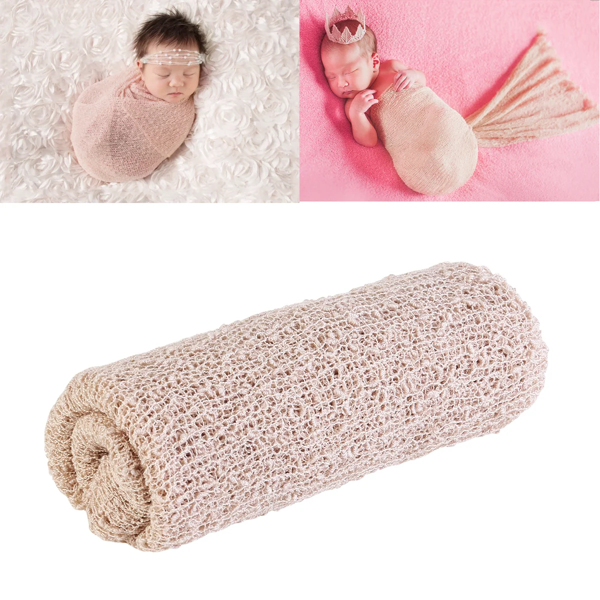 Newborn Baby Photography Prop Stretch Wrap Blanket Beige Soft Super Stretchy Knit Keeps Warm Swaddling Versatile