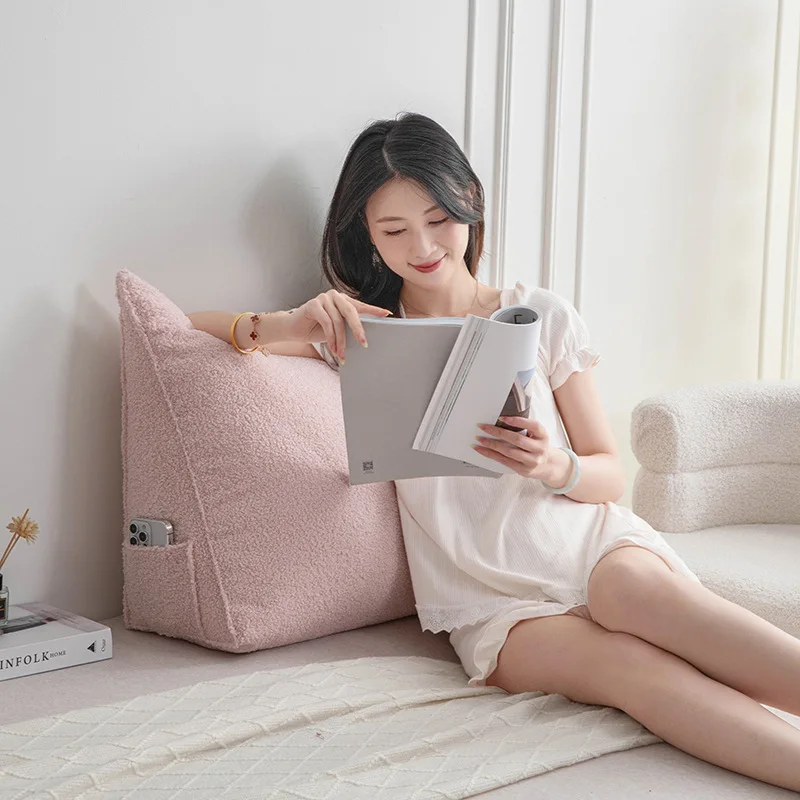 

Triangular teddy velvet bedside cushion, soft bag, tatami anti-collision bed, high-end large backrest, removable and washable