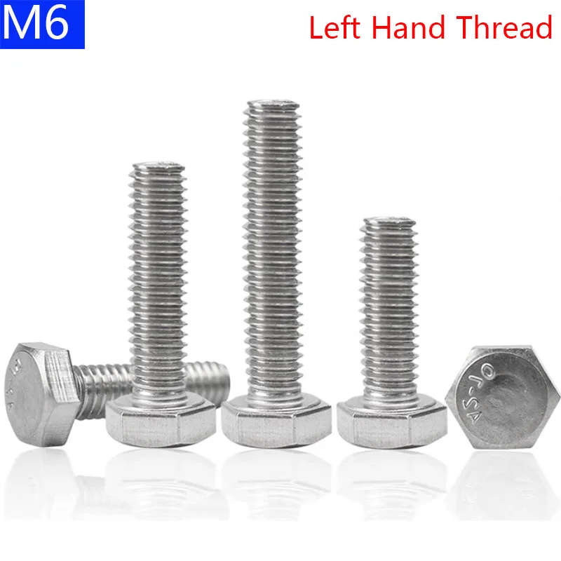 M6 - 1.0 Left Hand Thread Hex Head Set Screws 304 Stainless Steel Bolts External Hex
