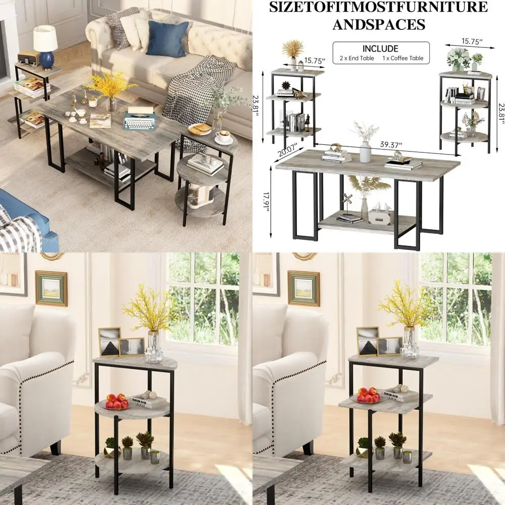 

3-Piece Lamerge Coffee Table Set: Rectangular Table with Two Accent Tables, Faux Marble Top, Multi-Purpose Living Room Furniture
