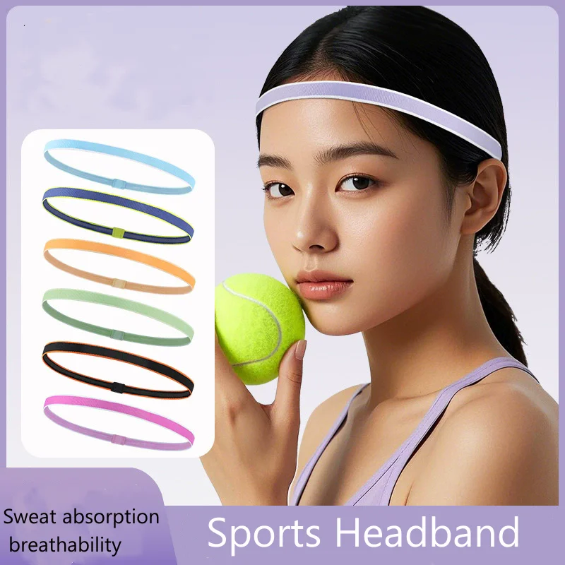 Non-Slip Elastic Sweatband Sports Headband Fitness Exercise Absorbent Silicone Hair Band Football Running for Women Men 2Pcs