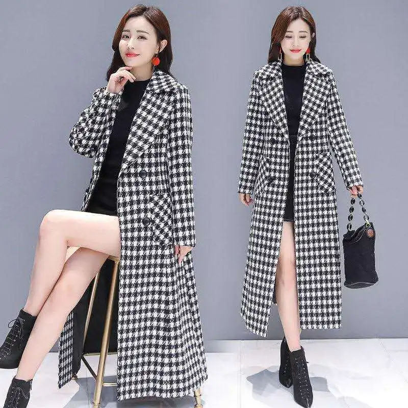 New Plaid Woolen Coat for Women Medium to Long Slim Fit Stylish and Trendy Thousand Bird Plaid Woolen Coat Is Trendy