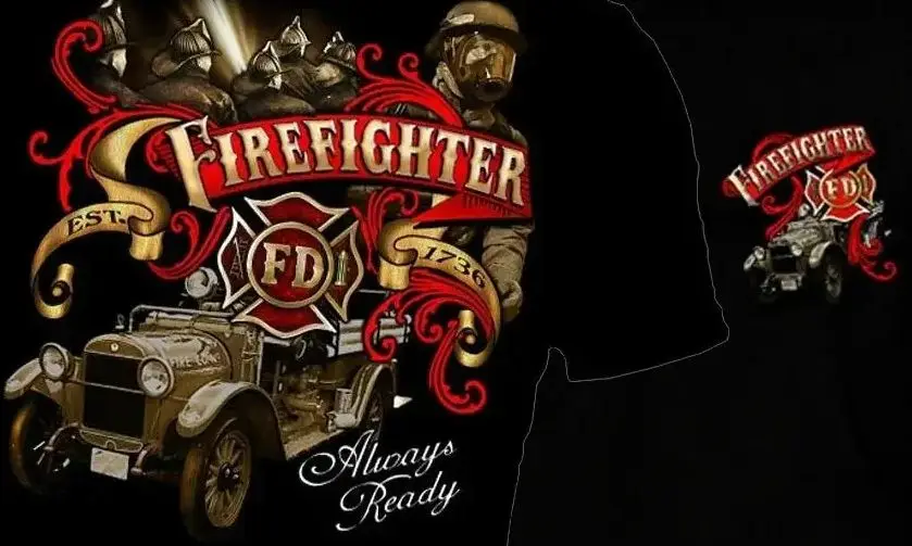 

Firemen Fire Rescue Fire Dept Antique Fire Truck Firefighter T-Shirt 100% Cotton O-Neck Short Sleeve Casual Mens T-shirt