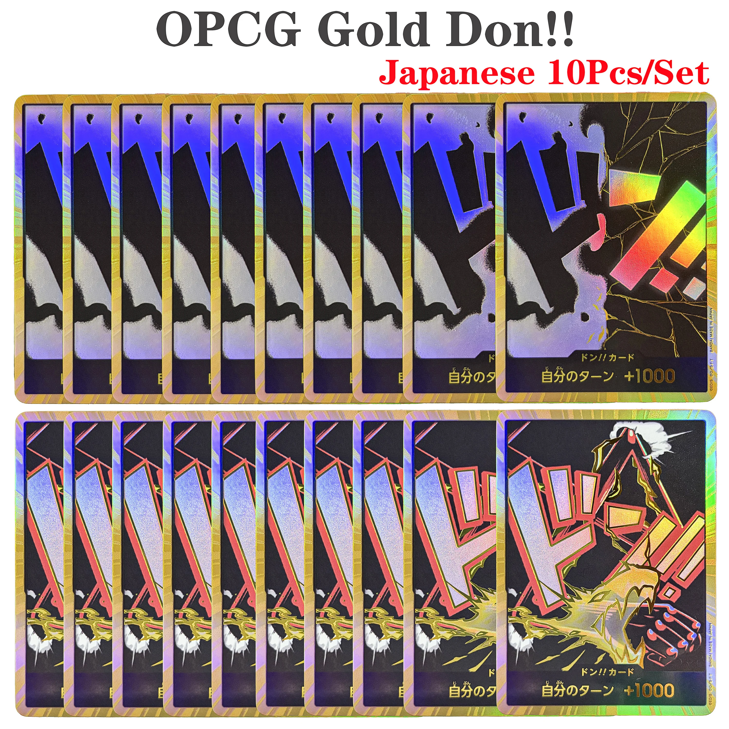 OPCG Japonés Don! Tarjeta Coleccionable Holográfica de Lámina Dorada de One Piece, 10 Tarjetas/Set, Wano Country/East Blue/Skypiea, Saga de Luffy