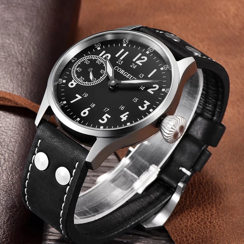Corgeut  44MM Dial ST3600 Hand-Wound Movement 316L Steel Case Men\'S Watch 30 M Water Resistant Luxury Sapphire Glass