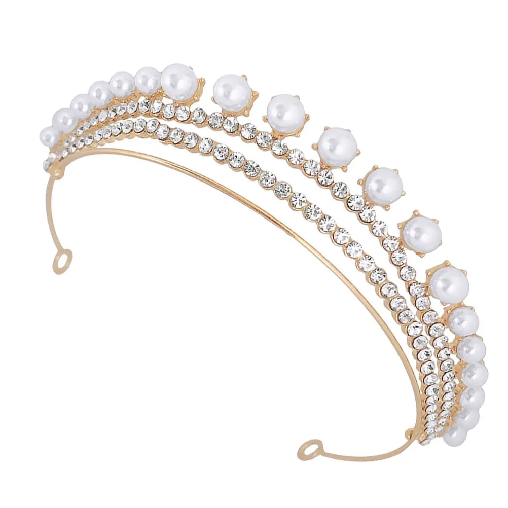 

1Pcs Crown Headdress Elegant Bride Wedding Pearl Shiny Crystal Bride Chic Headdress Party Banquet Headpiece Shiny Crown