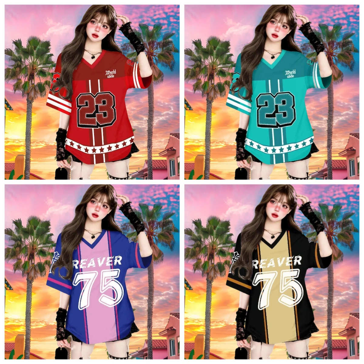 

Hot Sell Womens Number 23 Print Female Summer Basic Short Sleeve V-Neck Tees Casual Retro Ladies Sport Plus Size Women Clothing