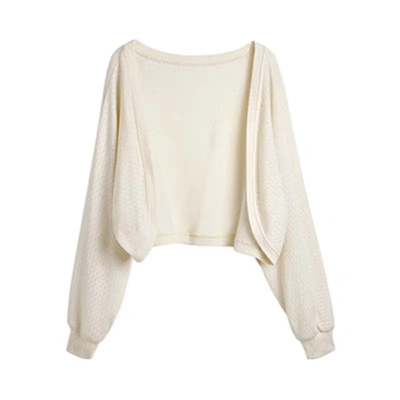 plus Size Ice Silk Knitted Sun Protection Open Cardigan Top Women Summer Thin Hollow out Design Long Sve ort Length Loos...