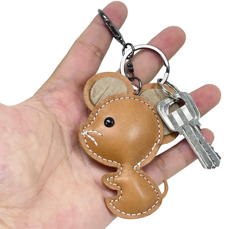 New Cute Cow Leather Mouse Key Ring Mini Men And Women Handbag Pendant Trendy Keychains Luggage Bag Parts Accessories