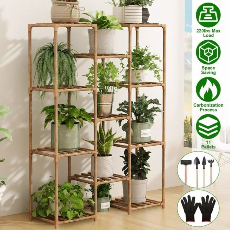 

Multitier Wooden Plant Stand 11 Potted Flower Display Shelf Rack Vase Holder for Patio Balcony Garden No shipments on weekends