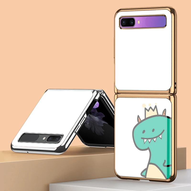 Z Flip 4 Funda Case for Samsung Galaxy Z Flip 4 3 2 1 Crown Dinosaur Pattern Plating Tempered Glass Coque Phone Case Cover