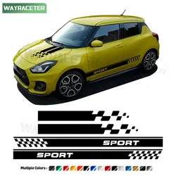 4 Pcs Racing Sport Door Side Stripes Sticker Bonnet Hood Carbon Fiber Vinyl Decal For Suzuki Swift 2023 2024 Accessories
