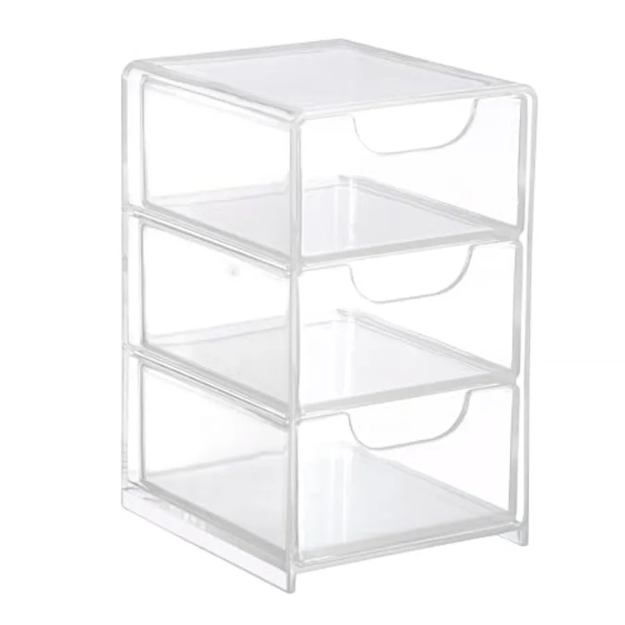 

Acrylic Drawer Organizer Qtip Holder for Cotton Pad Cotton Swabs Makeup Storage Drawer with 3 Drawers Clear Desk Drawers Box Ba