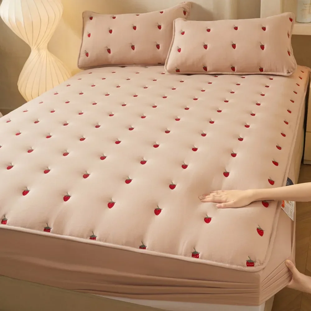 Fitted Sheets Queen Size Elastic Bedsheet Embroidered Bed Covers 90x200cm Thicken Mattress Cover 매트리스커버 (Pillowcase Need Order)
