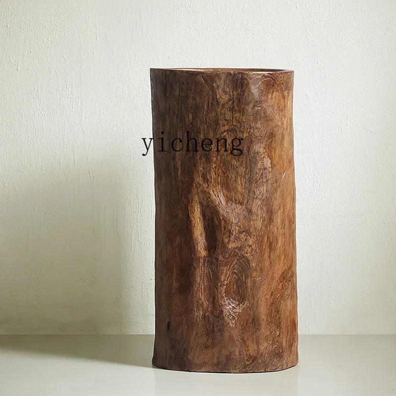 DSA  floor-to-ceiling flower ware, solid wood digging, flower growing wooden barrel, retro large vase decorative ornament