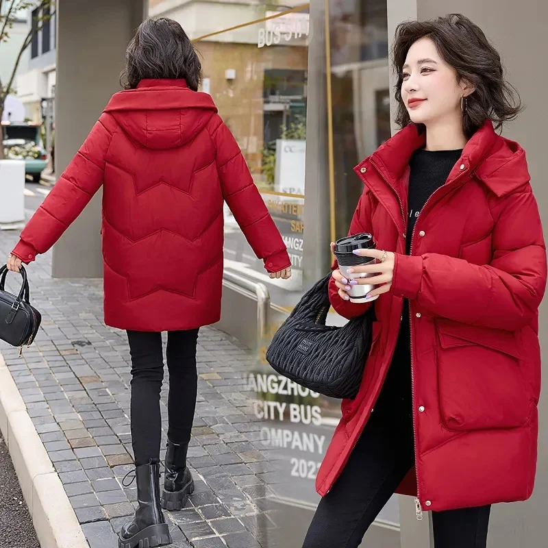 Winter Hooded Jacket Coats Women Long Parkas Down Cotton Overcoat Thick Warm Padded Windproof Casual Windbreaker Female Ouwear