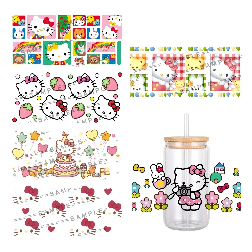 11x24cm Mini Japanese Cat Cartoon Sanrio UV DTF Transfer Sticker Waterproof Hello Kitty For DIY Glass Wrap