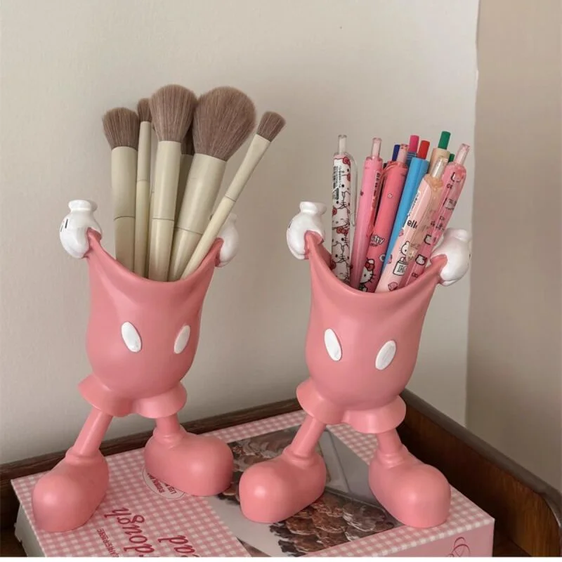 Boîte de rangement pour pinceaux de maquillage Disney Mickey et Minnie, joli porte-stylo pour étudiant, bureau, salon, décoration de bureau, ornements