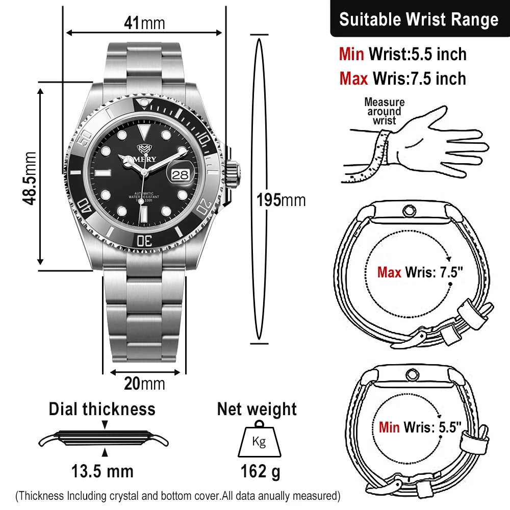 MERY New 41mm Water Ghost Diver Watch Men Luxury Business NH35 Automatic Mechanical Watch Sapphire Waterproof Causal Sport Watch