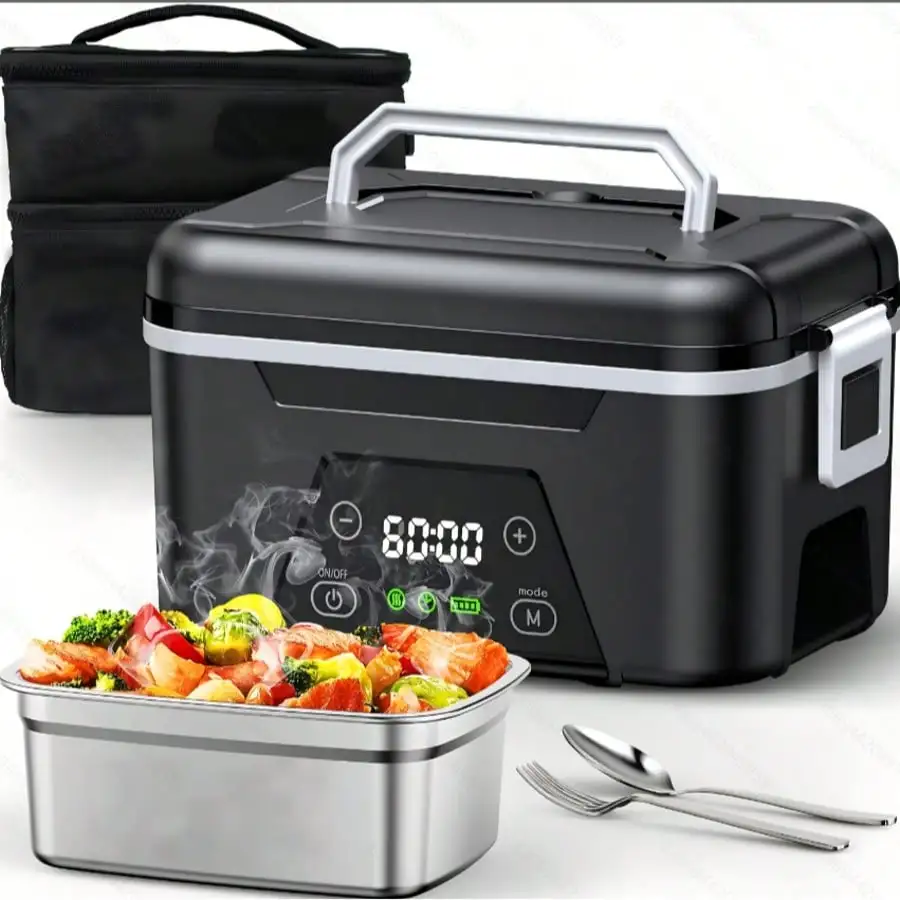 1.5L Cordless Electric Lunch Box With Digital Display – 304 Stainless Steel Food Warmer, Built-In Fork And Spoon, 2-In-1 Recharg