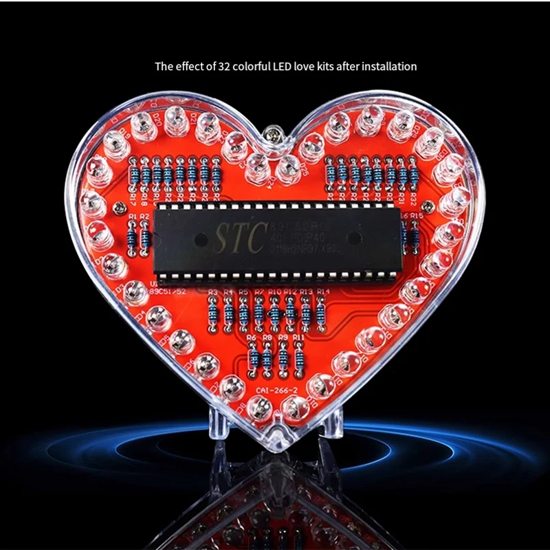 Heart Shaped RGB LED Flashing Light Module DIY Electronic Kit Water Lamp Soldering Project Practice For School Student