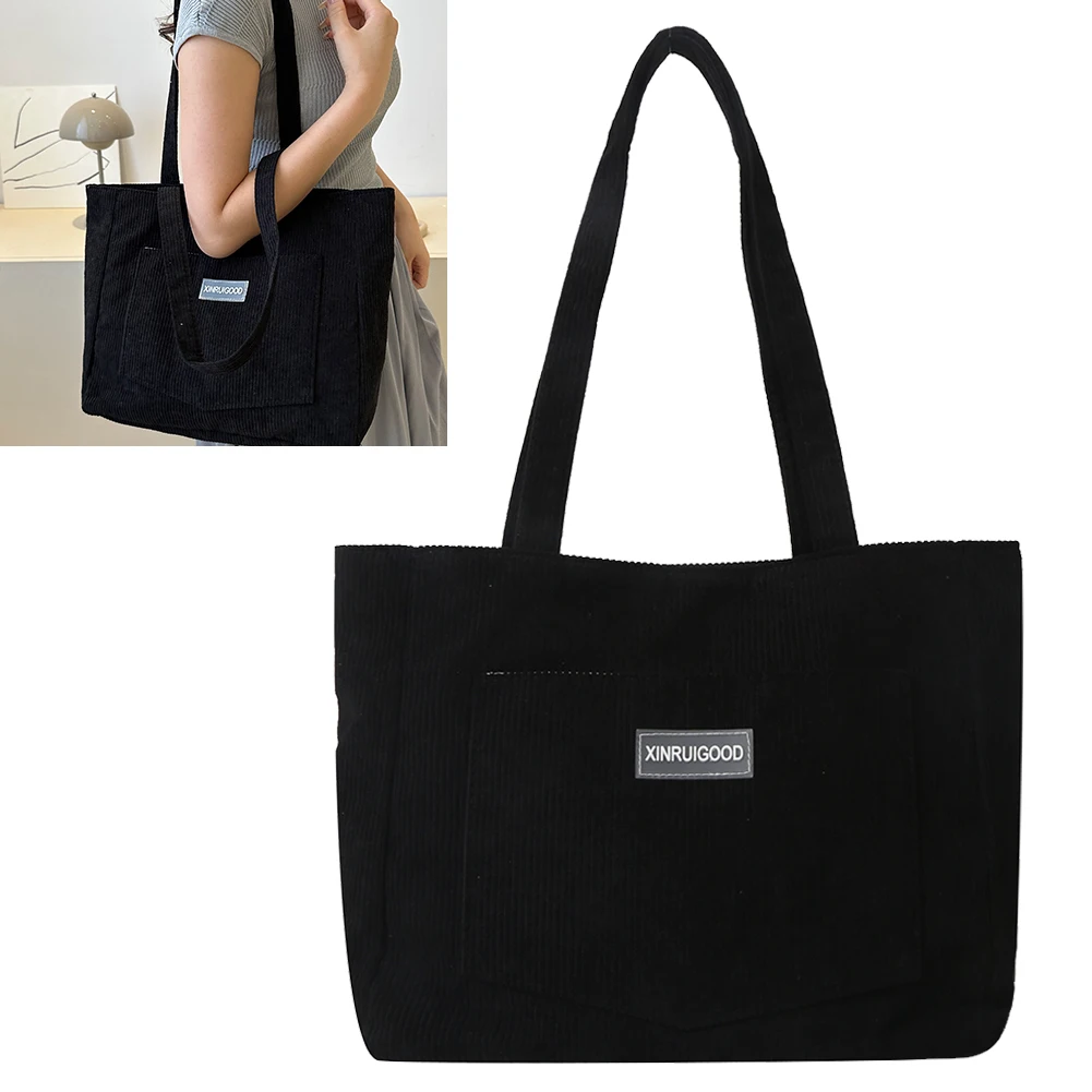 Sacola de veludo de veludo feminino com bolsos, compartimentos, Hobos sólidos, casual, compras, trabalho escolar