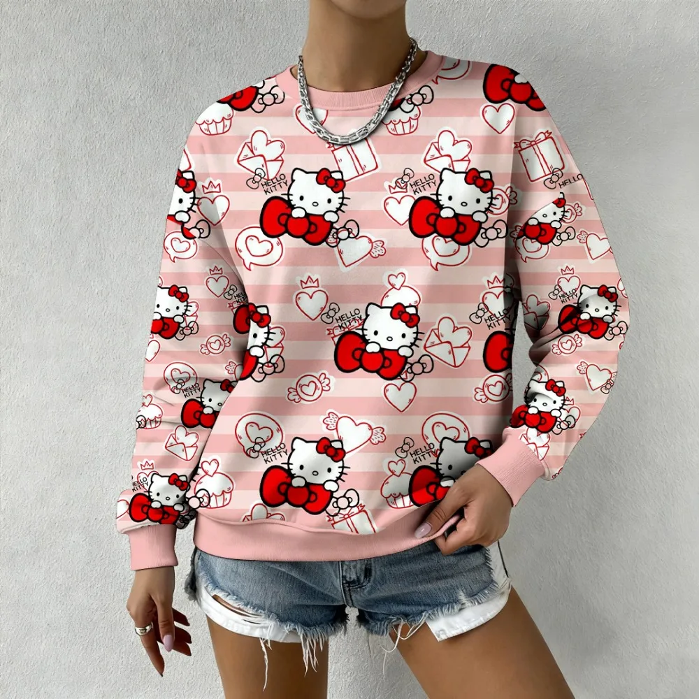 

2025 Hello Kitty, женская модная повседневная уличная одежда с 3D принтом, модная круглая толстовка с капюшоном, пуловер, повседневная одежда, модная одежда Y2k