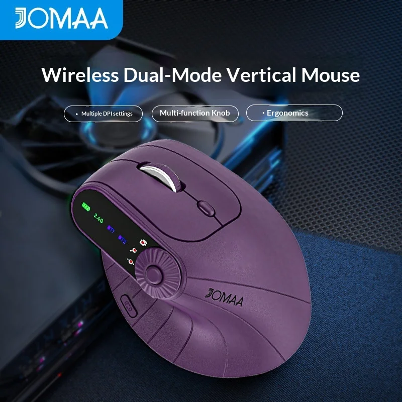 JOMAA Vertical Ergonomic Mouse Rechargeable Dual Mode Wireless Bluetooth Adjustable Dpi Multi Function For Office Tablet Laptop