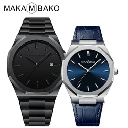 Original Top Brand All Black Stainless Steel Men's Watch Belt Classic Business Waterproof Japanese Sports Quartz Men's Watch Set