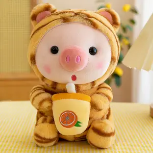 Bubble Pig Plush Toy Boneka Binatang Kelinci Katak Unicorn Tiger Bantal Cangkir Teh Susu Boba Boneka Boneka Hadiah Ulang Tahun Bayi yang Suka Diemong 8 macan putih terlaris - №