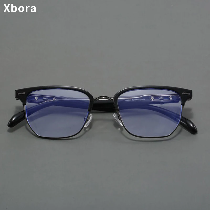 

Xbora Men's Ultralight Square Eyeglasses, Vintage, Business, Optical, Browline Half Frame Women's Prescription Glasses TQ5659