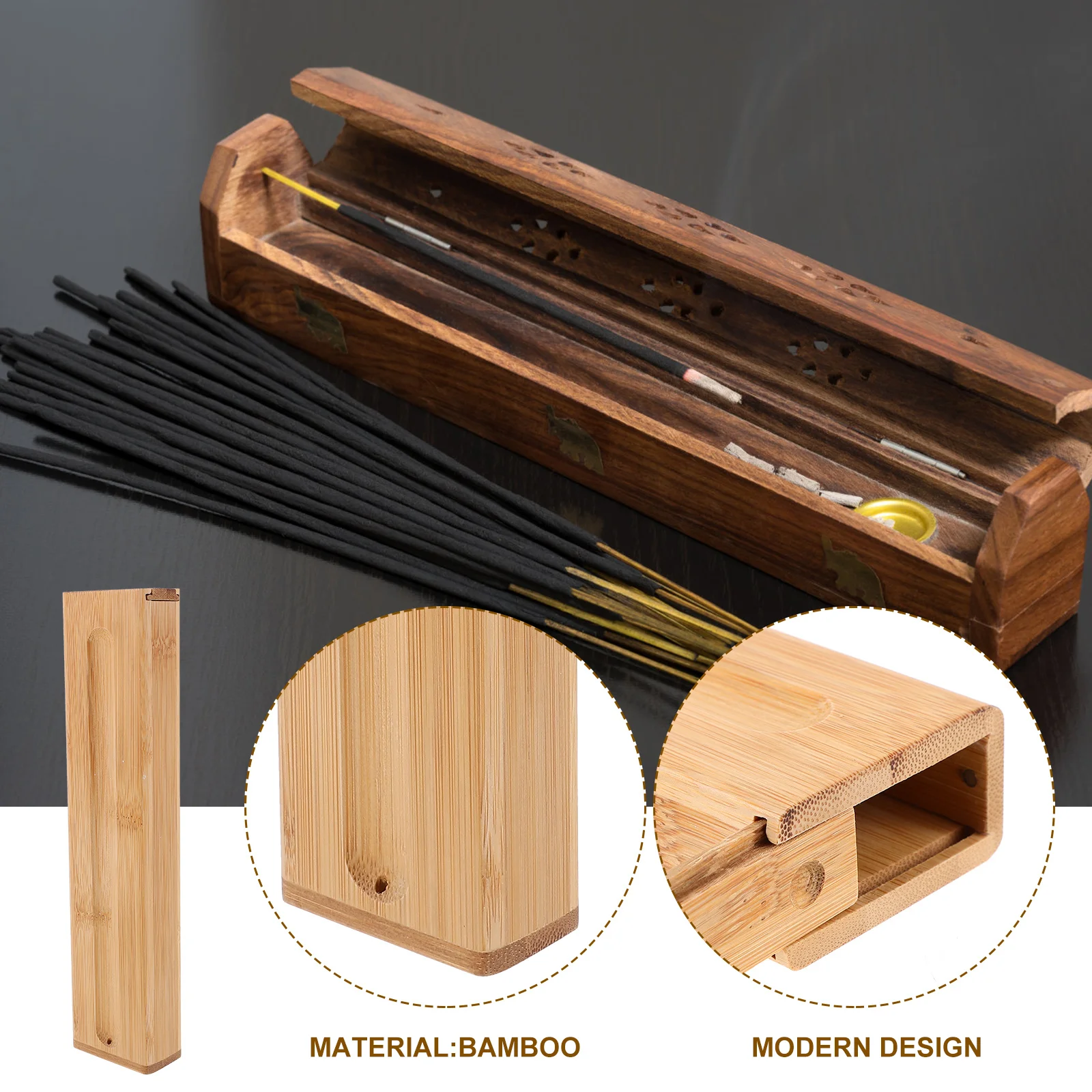 

Bamboo Burner For Sticks Aroma Furnace Box Desktop Incense Holder Storage Ash Catcher Rustic Incense Burners Tabletop