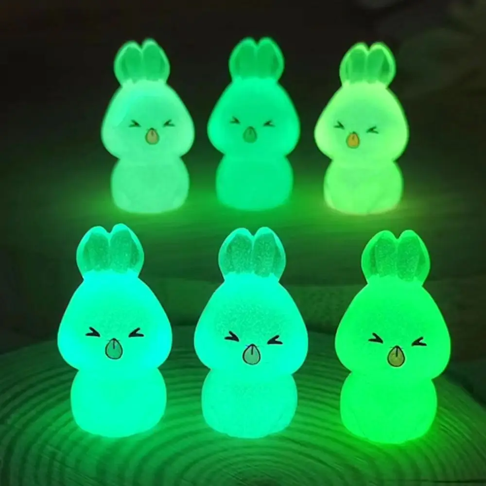 20pcs Cartoon Luminous Long Eared Rabbit Figurines Glow in The Dark Resin Crafts Mini Rabbit Ornament DIY Cute