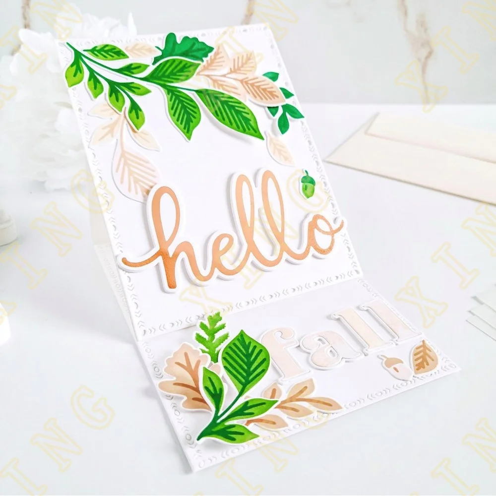 Metal Cutting Dies Stamps Stencil Hot Foil  Scrapbook Diary Decoration Embossing Template Handmade New Arrival Hello Foliage