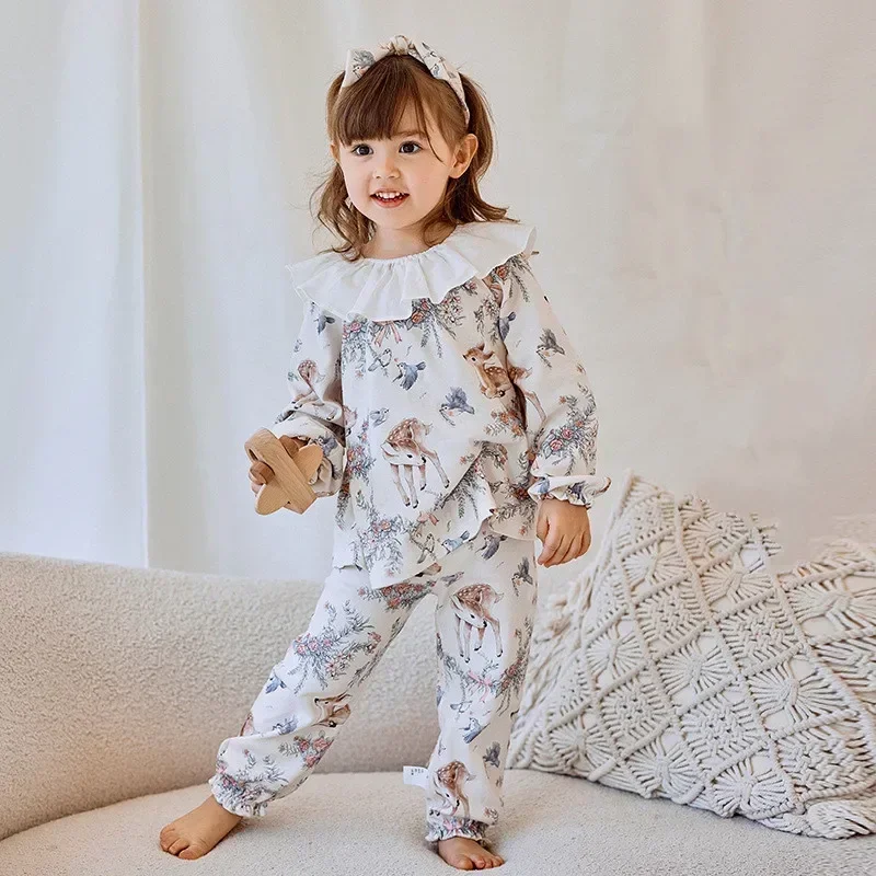 

2024 Kids Children Pajamas Girls Costume Winter Set Baby's Pure Air-Conditioning All Cotton Girl's Thin Autumn Home Clothes Suit