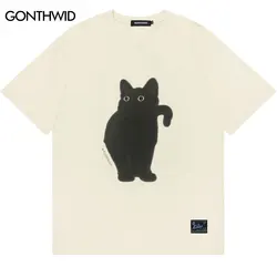 2024 Harajuku Tshirt Hip Hop Cute Black Cat Graphic Print Streetwear T Shirts Men Women Summer Fashion Short Sleeve Cotton Top