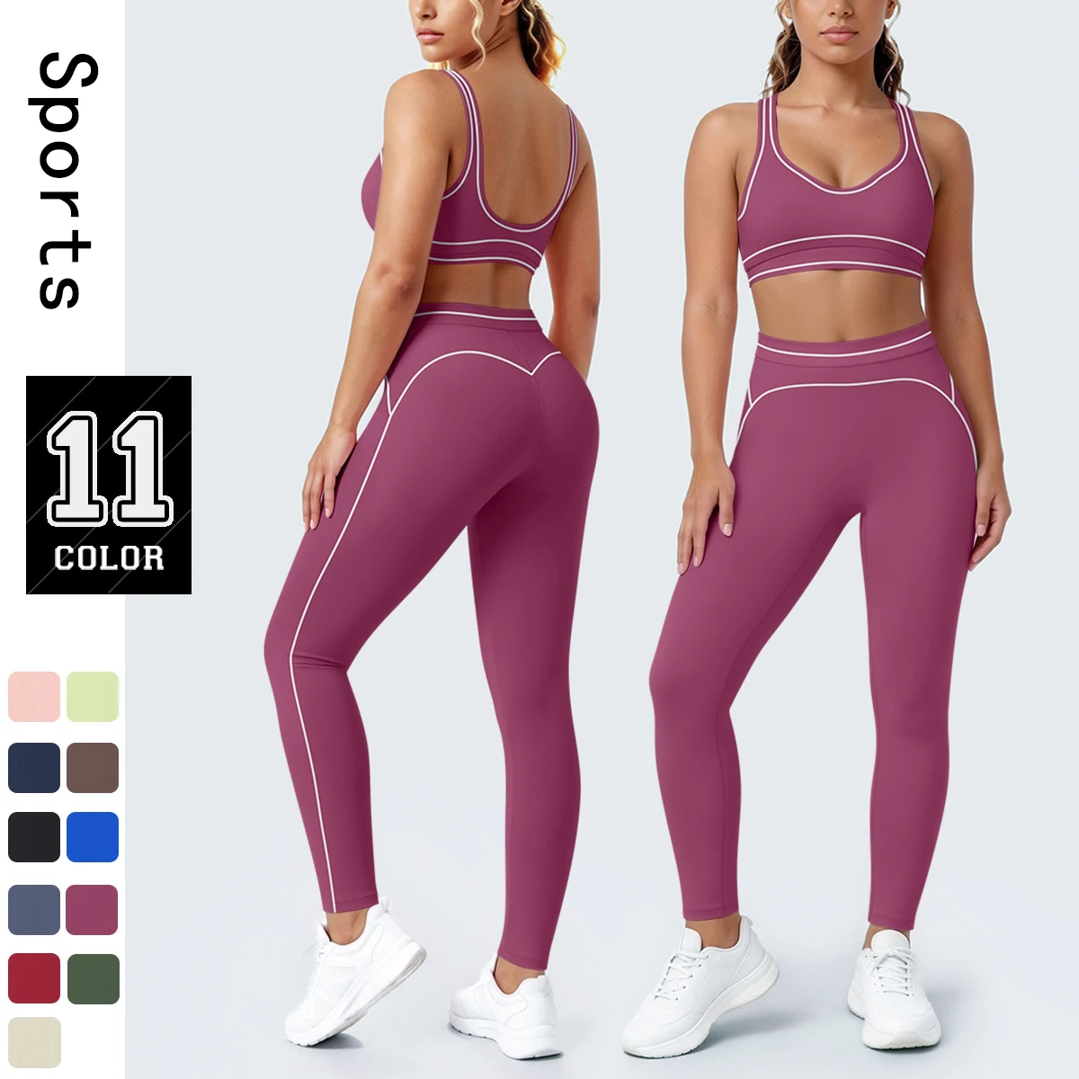 Hamidou Sommer Yoga-Set Rückenfreie Yoga-Unterwäsche mit Brustpolster Fitness Sport Schnelltrocknende Laufhose für Damen Yoga-Set