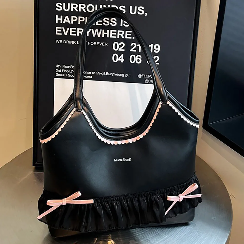 

Korean Style Lace Bow Tote Bag Women Large Capacity Shoulder Bags Luxury Designer Lady Commuting Underarm Bag Fashion Handbags